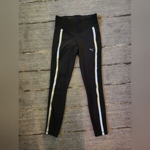 Puma Black Leggings with Silver Stripe, Mesh Side